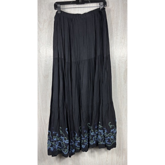 Double D Ranch Maxi Skirt Womens L Black Blue Green Embroidered Western Boho - Picture 3 of 5